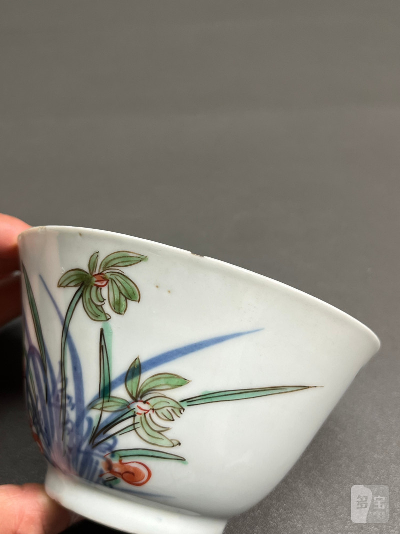 明天启—崇祯  青花五彩兰花杯（一组 4 只） - 图28